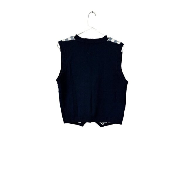 Vintage Talbots Size Medium Blue Gingham Sweater Vest Cotton Beaded - Picture 2 of 6